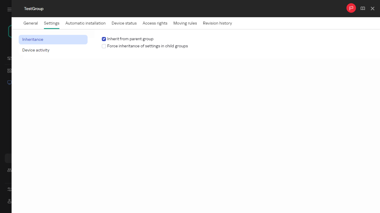 Die Registerkarte "Einstellungen" der Gruppe "Test".