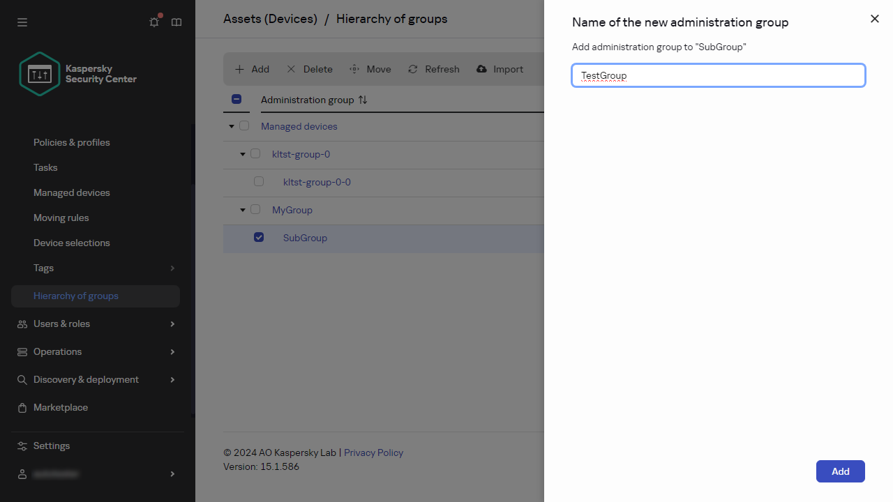 Dialog zum Hinzufügen einer neuen Gruppe.