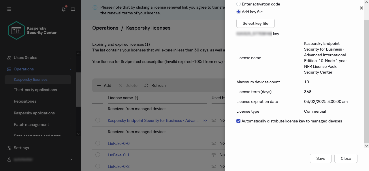 Hinzufügen einer Schlüsseldatei.