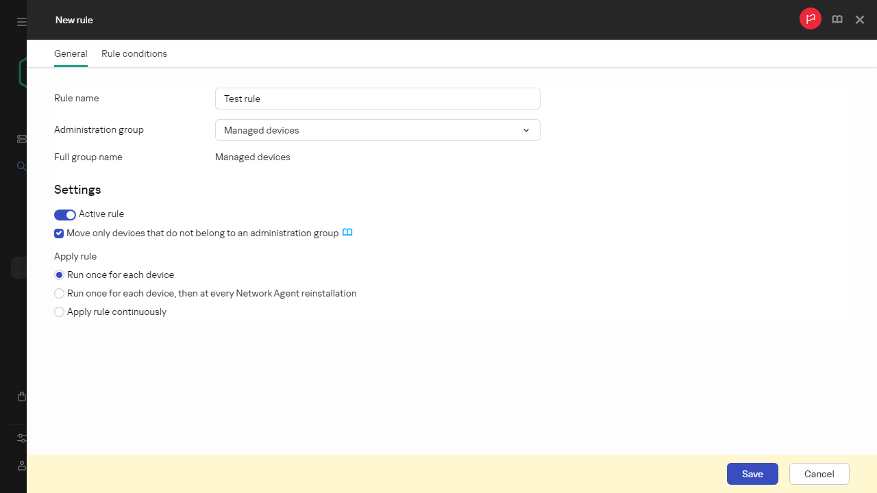 Das Fenster zum Erstellen neuer Regeln.