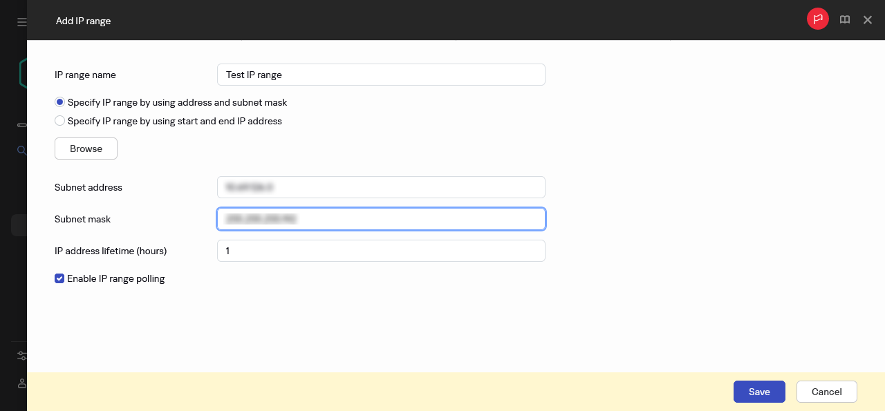 Angeben eines neues IP-Bereichs.