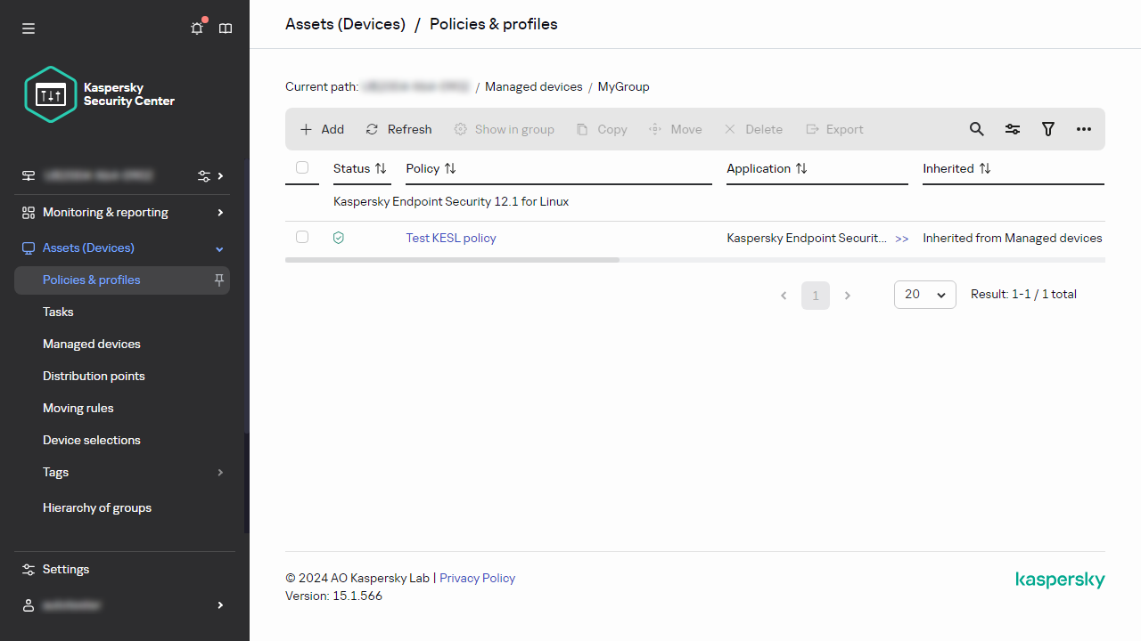 Richtlinienknoten in Richtlinien und Profile.