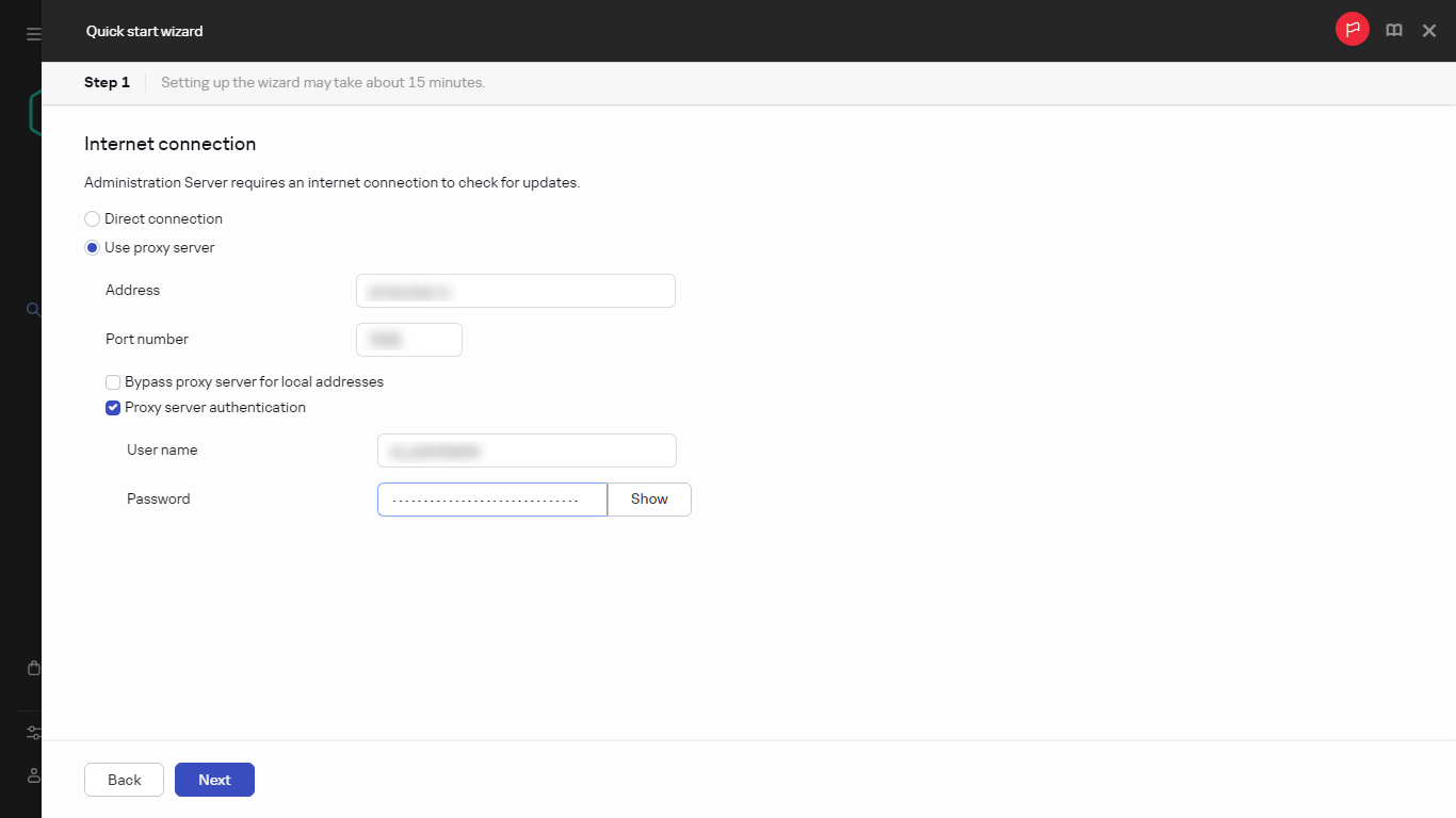 Der Schritt "Internetverbindung" des Schnellstartassistenten.