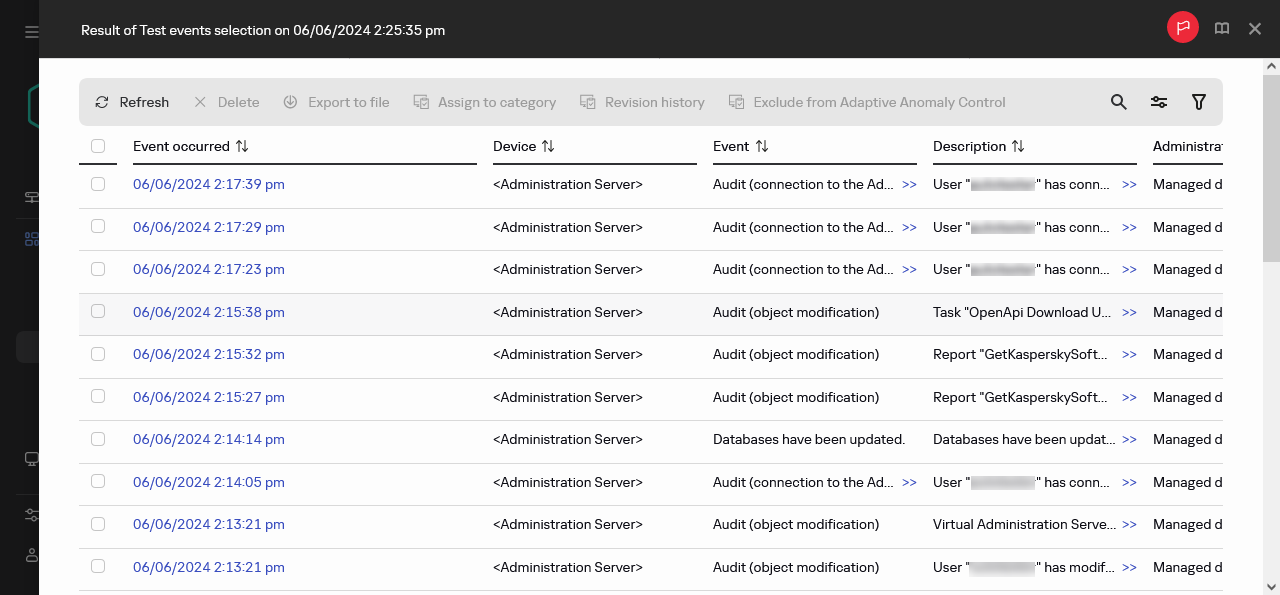 Ergebnis der Ereignisauswahl.