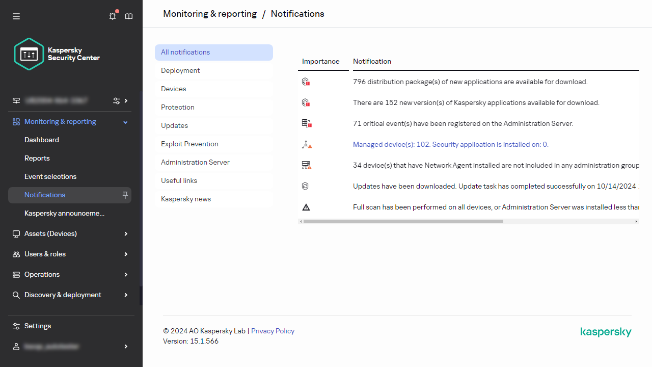 Der Bereich "Benachrichtigungen" des Abschnitts "Überwachung & Berichterstattung".