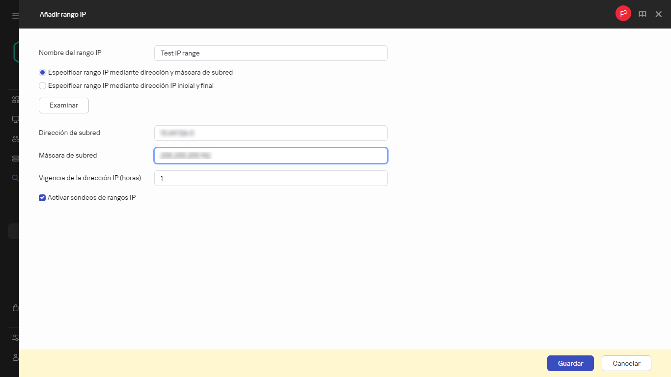 Especifique un nuevo intervalo IP.