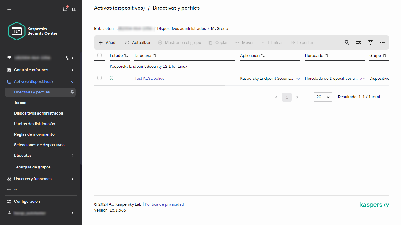 Nodo Directivas en Directivas y perfiles.