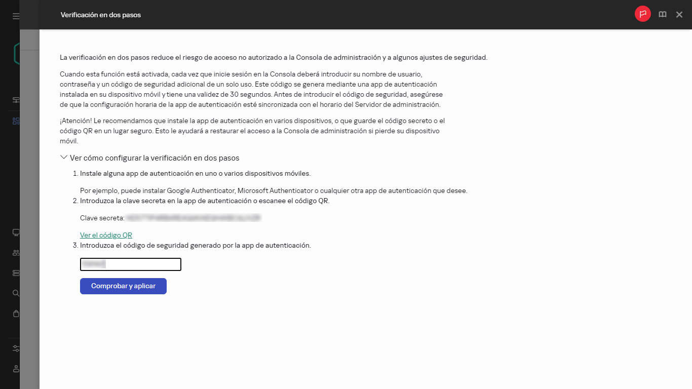 La ventana de verificación en dos pasos.
