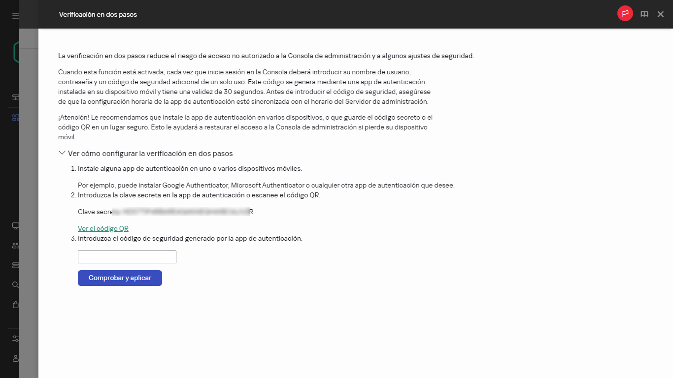 La ventana de verificación en dos pasos.