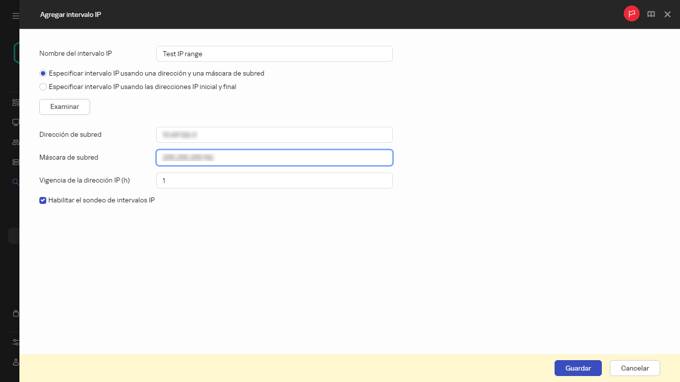 Especificar la configuración del intervalo IP.