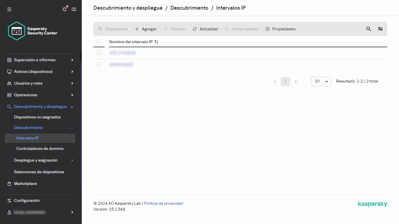 Lista de intervalos IP.
