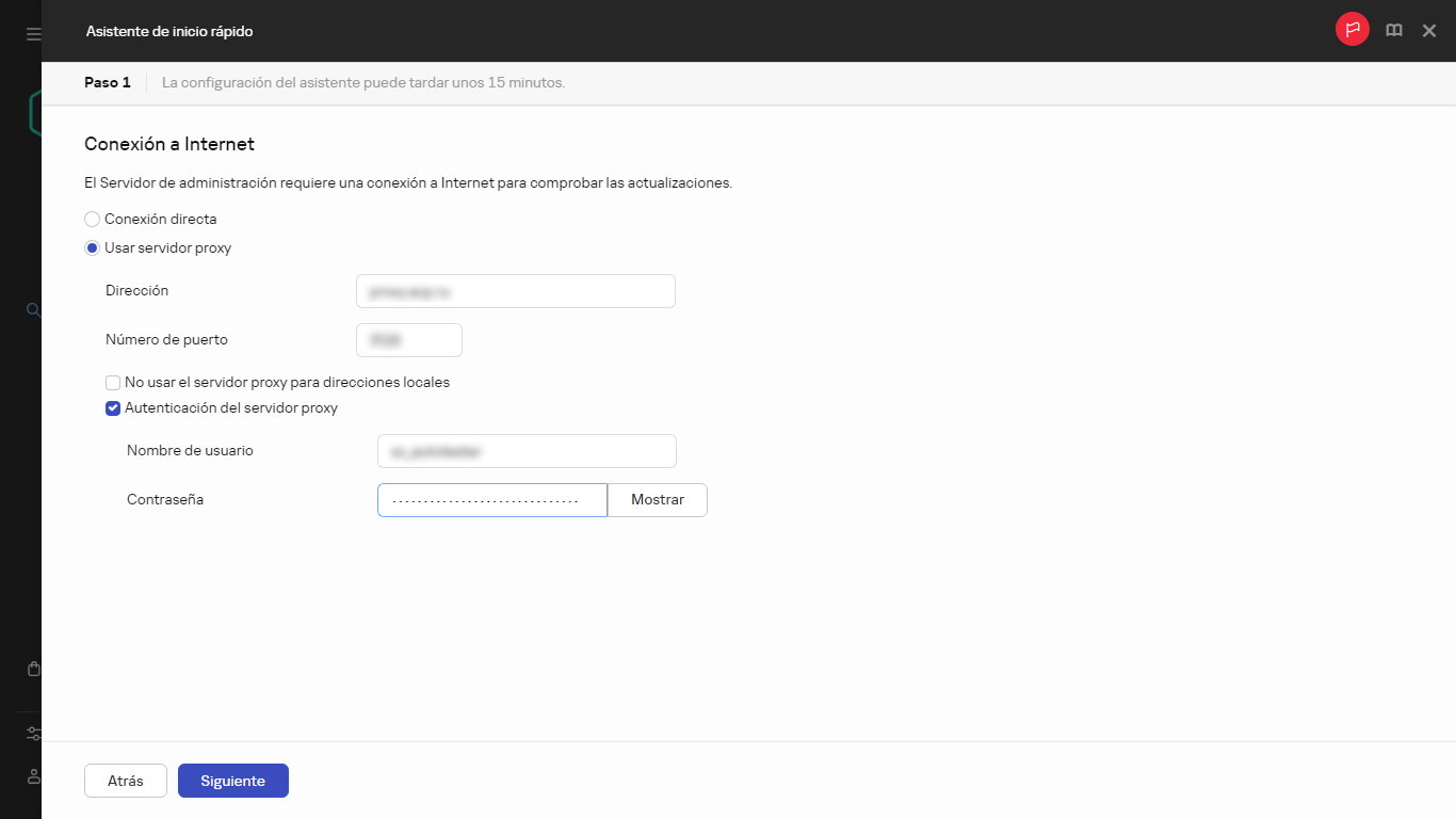 Paso de conexión a Internet del Asistente de inicio rápido.