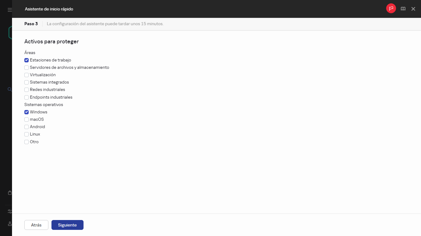 Paso de activos para proteger del Asistente de inicio rápido.