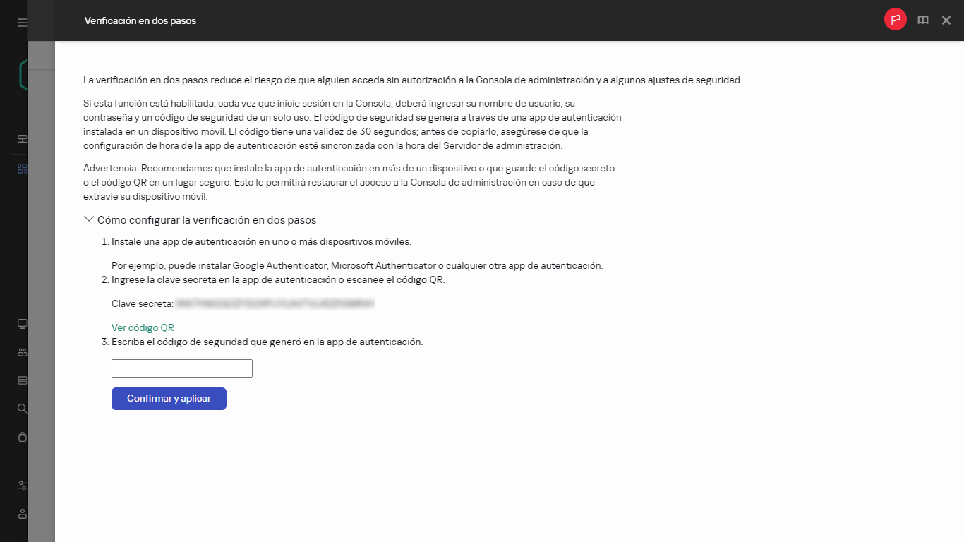 La ventana de verificación en dos pasos.