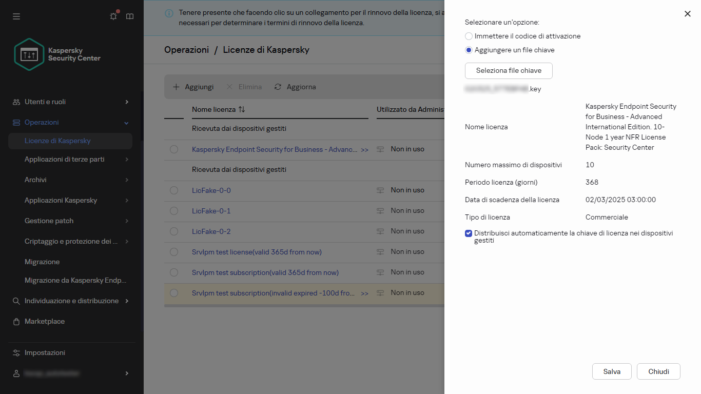 Aggiungere un file chiave.