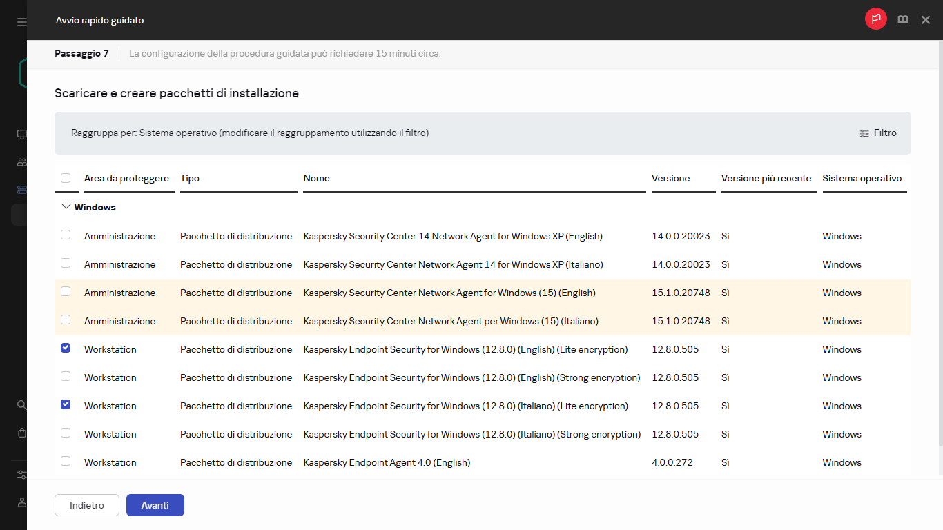 Il passaggio Creazione dei pacchetti di installazione dell'avvio rapido guidato.