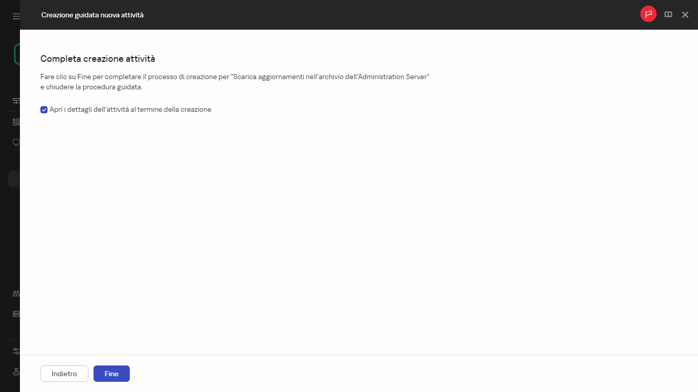 Completamento della creazione dell'attività.