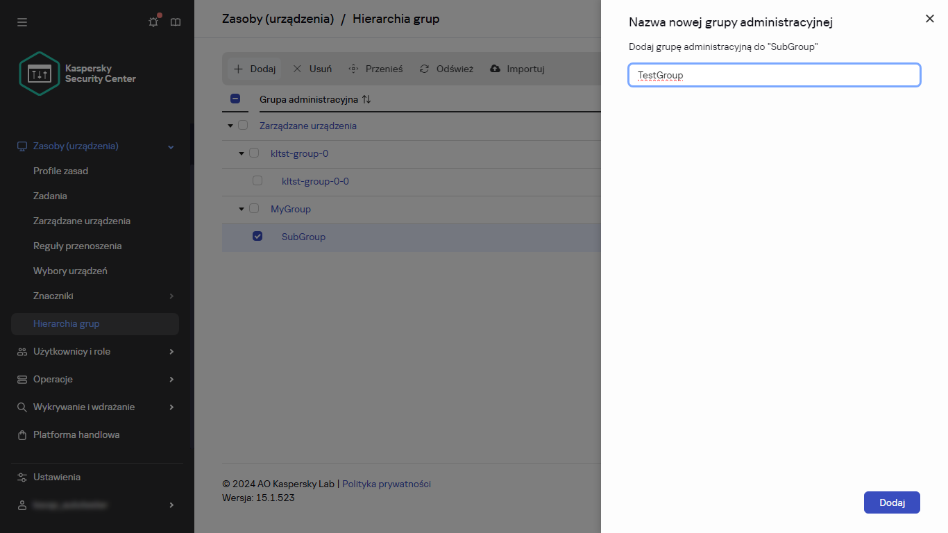 Dodawanie nowego panelu grupy.