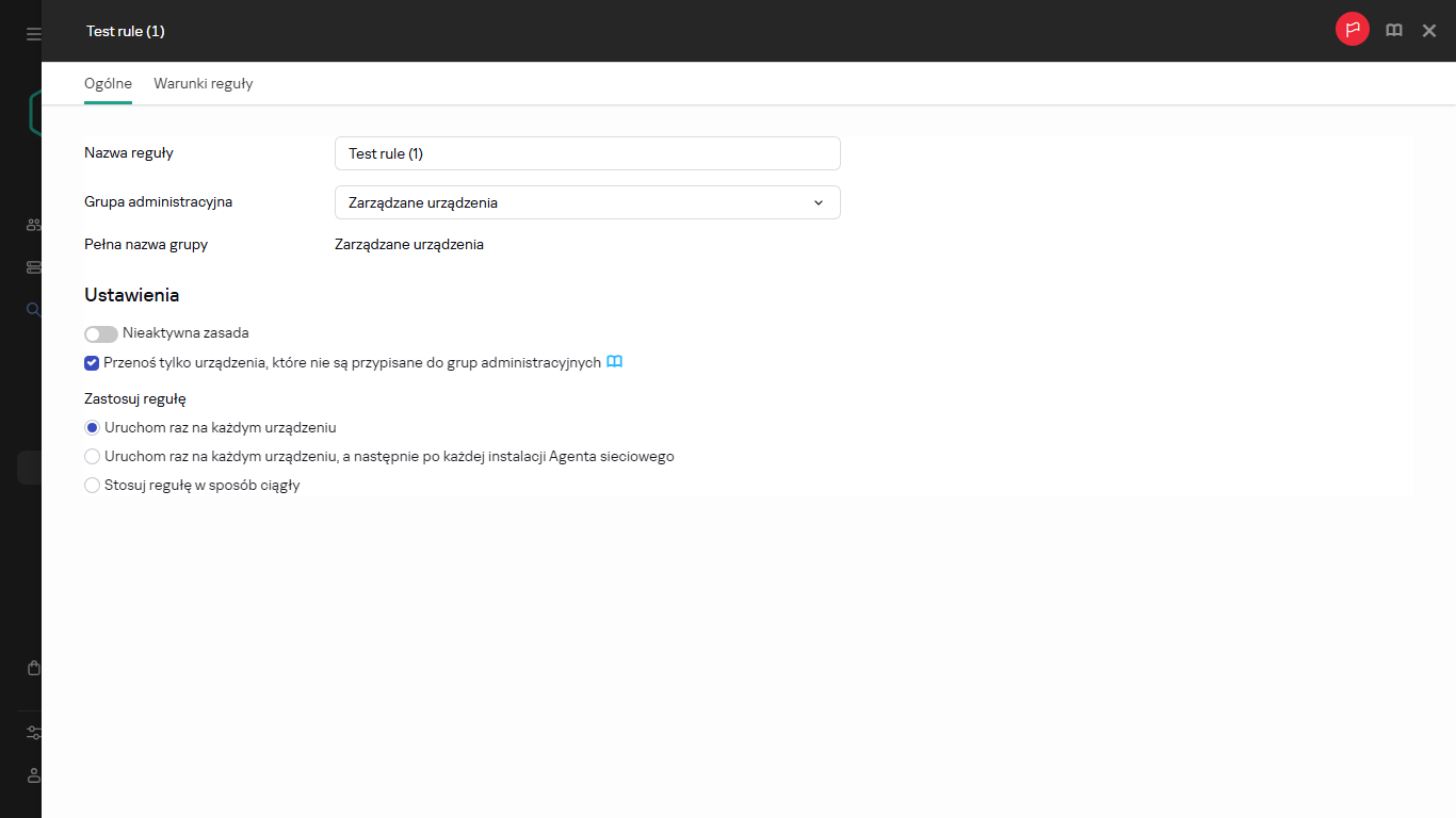 Okno kopiowania dla reguł przenoszenia.