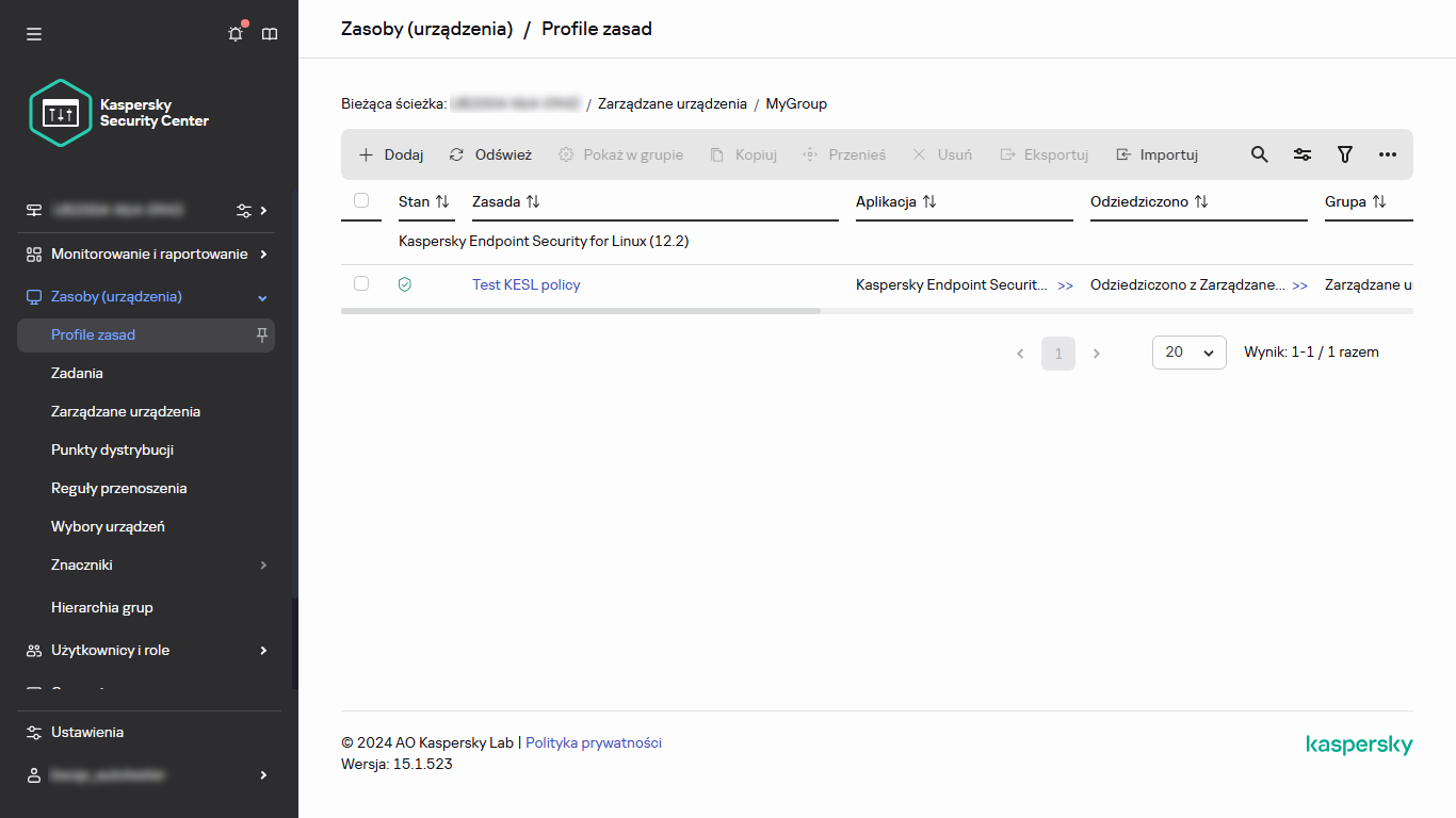 Węzeł zasad w Zasadach i profilach.