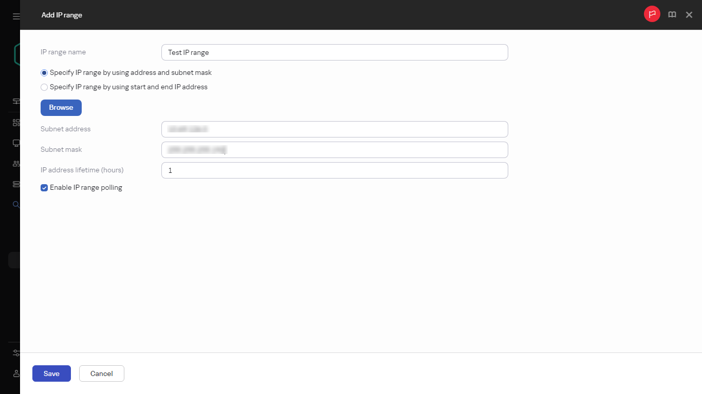Specifying a new IP range.