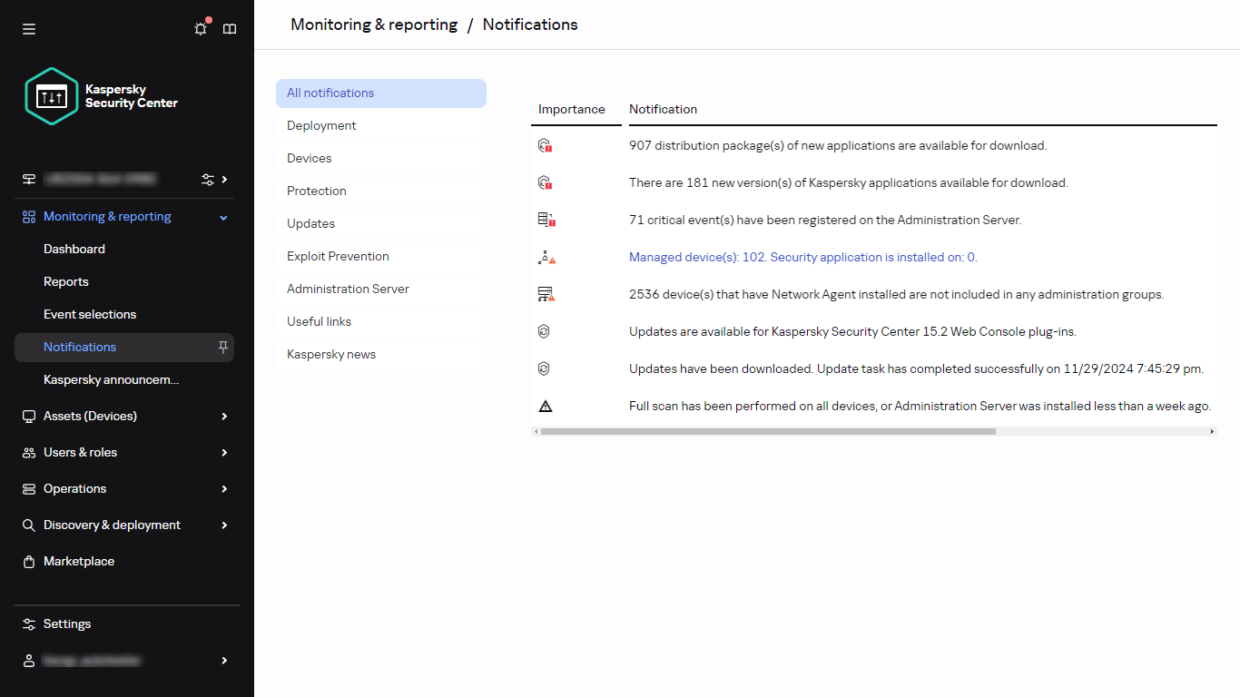 The Notifications section in Monitoring & reporting.