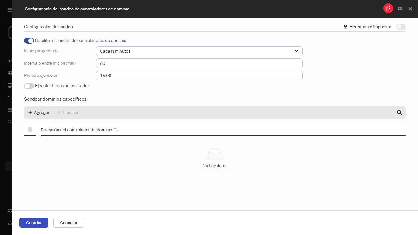 Configuración del sondeo del controlador de dominio.