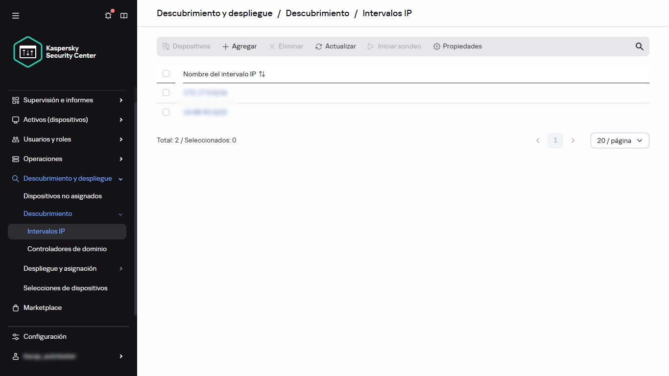 Lista de intervalos IP.