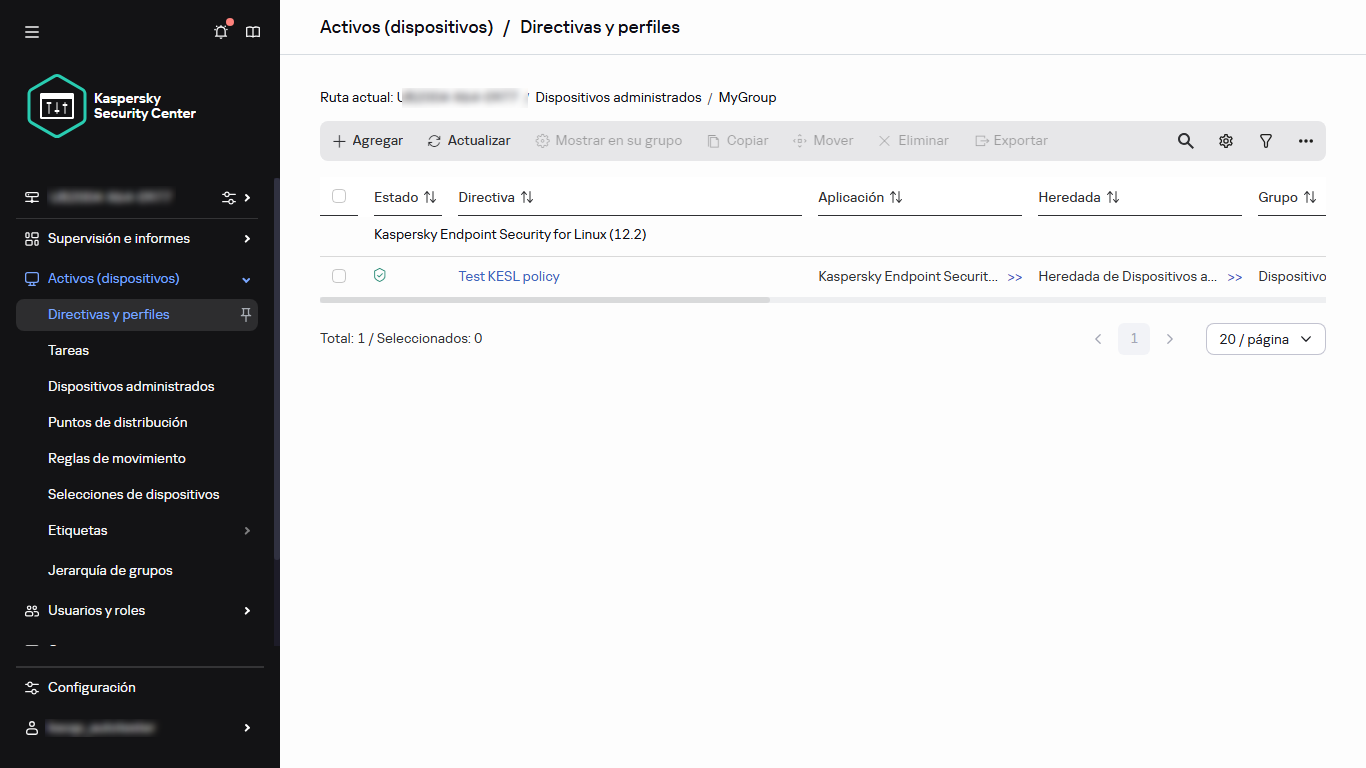 Nodo Directivas en Directivas y perfiles.