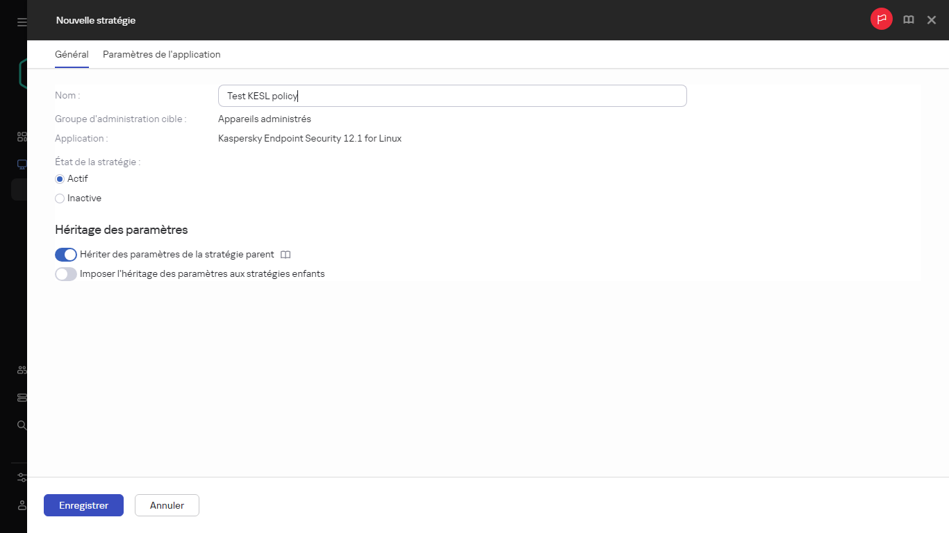 Nouveaux paramètres de stratégie.