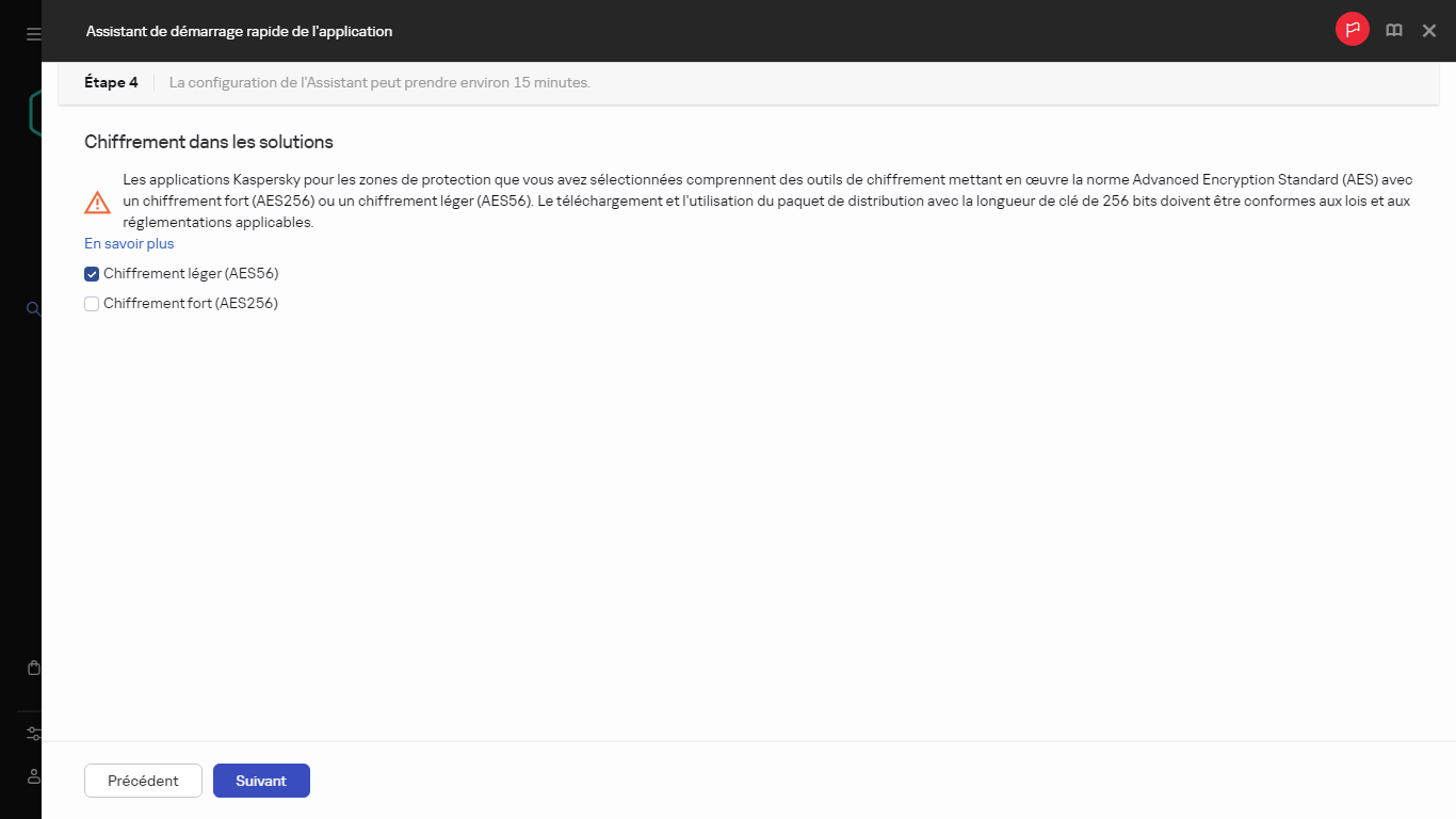 L'étape Chiffrement dans les solutions de l'Assistant de démarrage rapide.