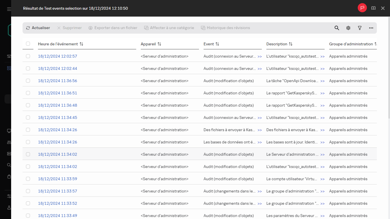 Résultat de la sélection d'événements.