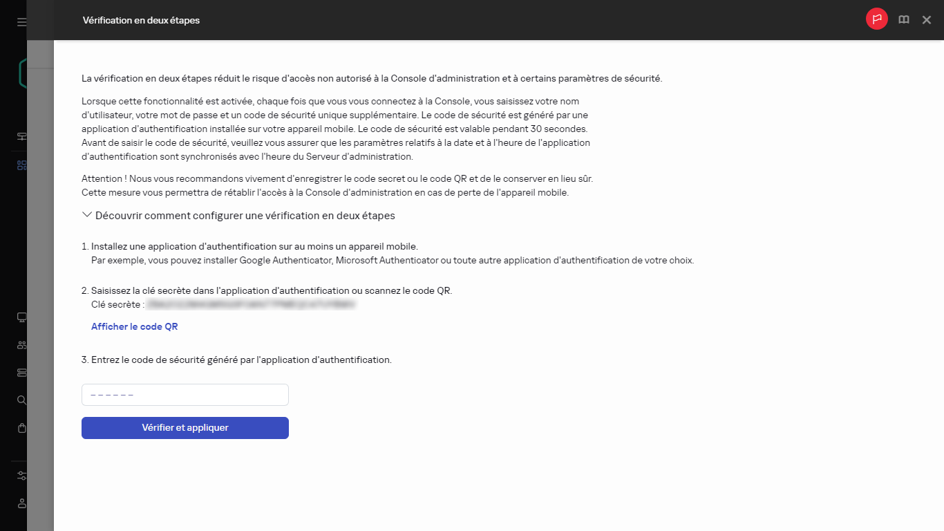 La fenêtre de vérification en deux étapes.
