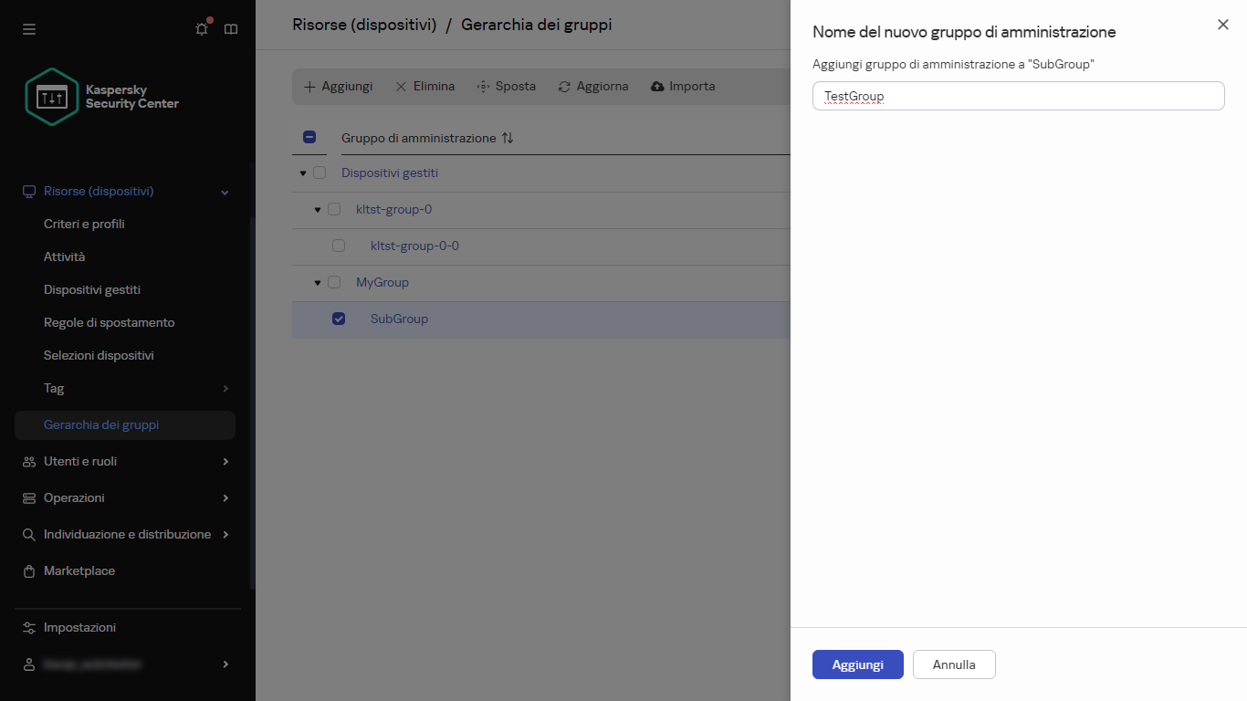 Aggiunta di un nuovo pannello di gruppo.
