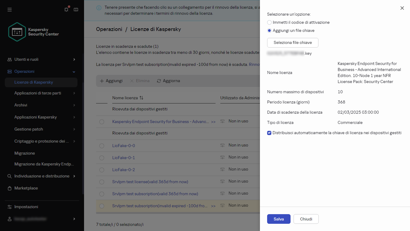 Aggiungere un file chiave.