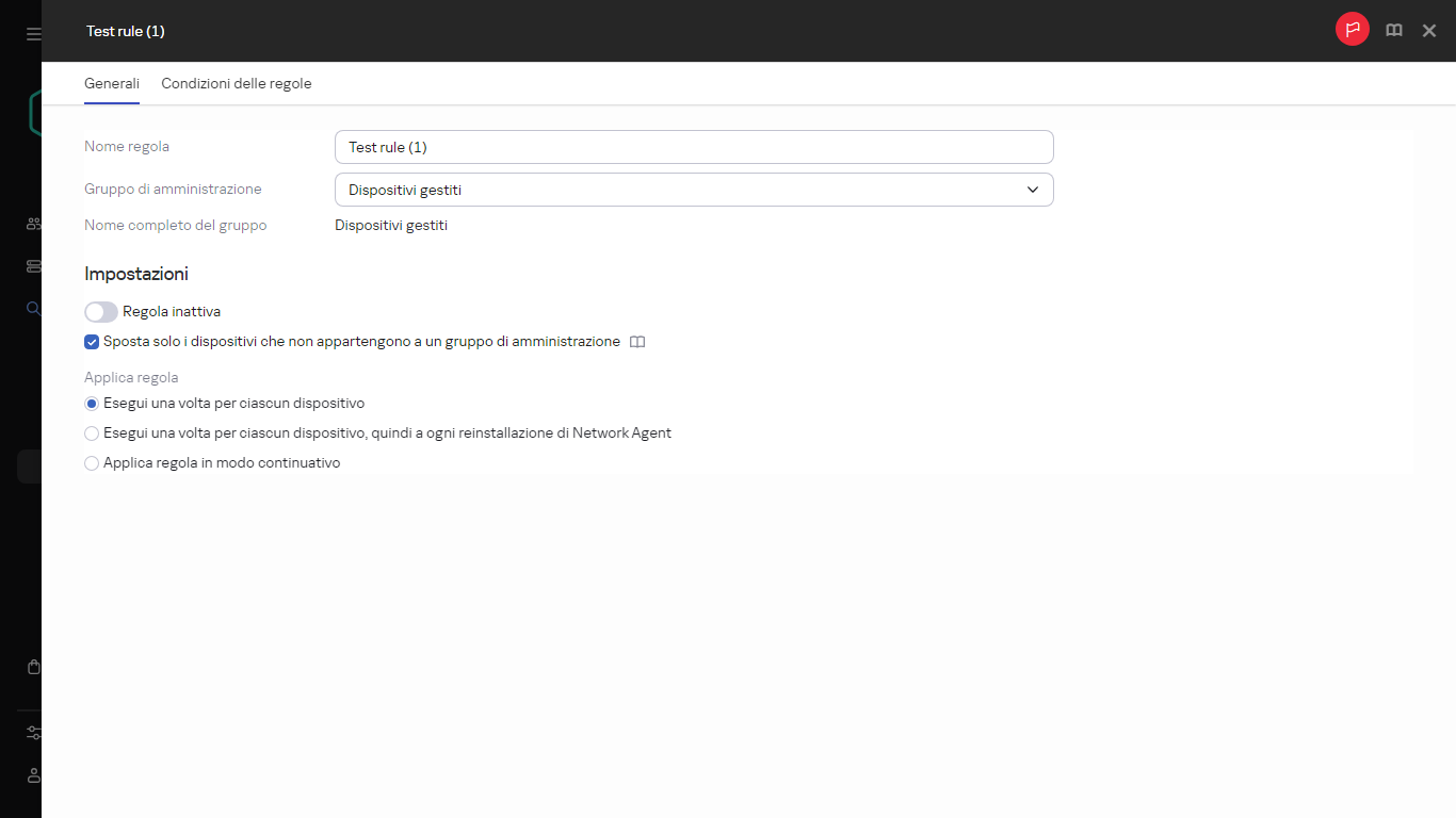 Finestra di copia per le regole di spostamento.