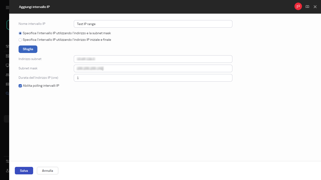 Indicazione di un nuovo intervallo IP.