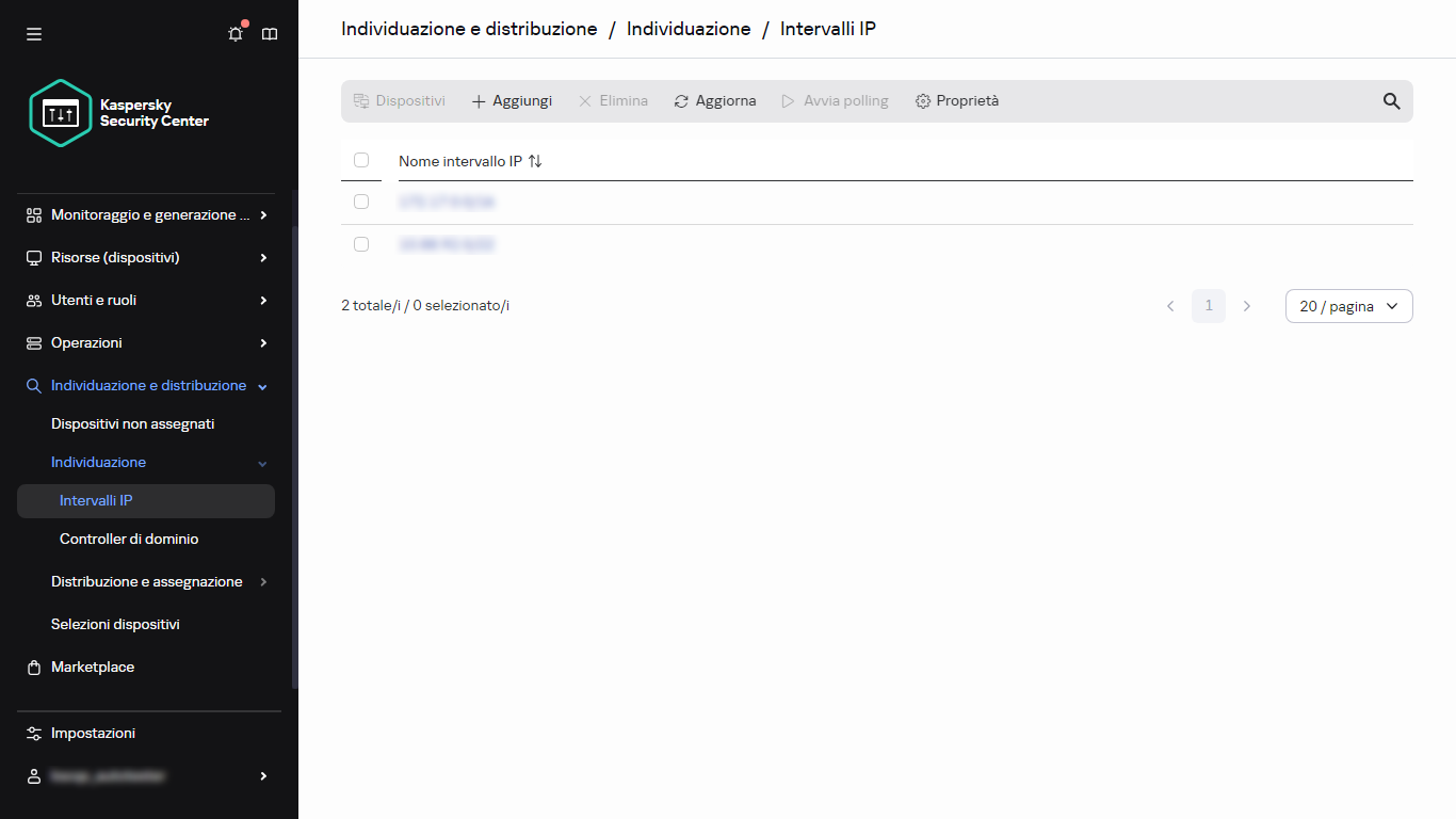 Elenco intervalli IP.