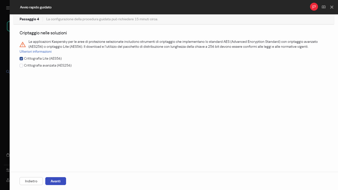 Il passaggio Criptaggio nelle soluzioni dell'avvio rapido guidato.