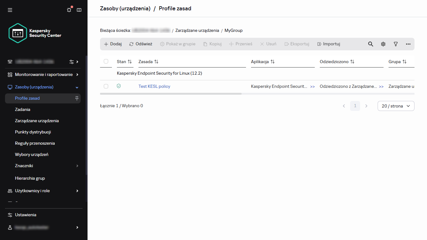 Węzeł zasad w Zasadach i profilach.