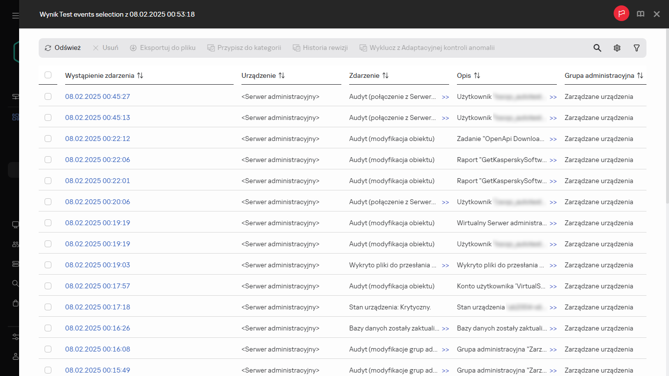Wynik wyboru zdarzenia.