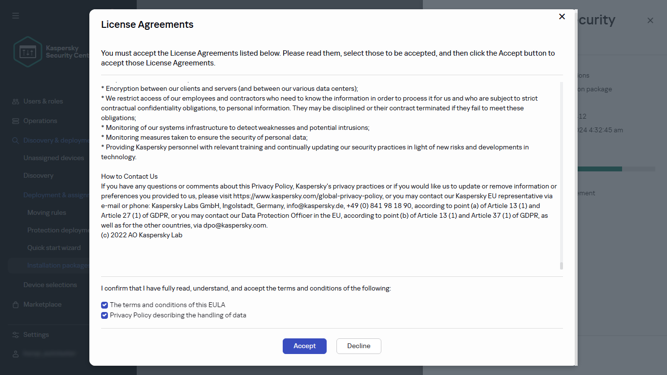 The window of the End User License Agreement acceptance.