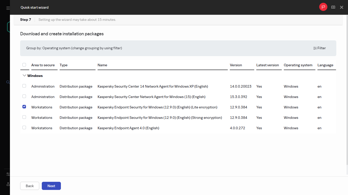 The Creating installation packages step of Quick start wizard.