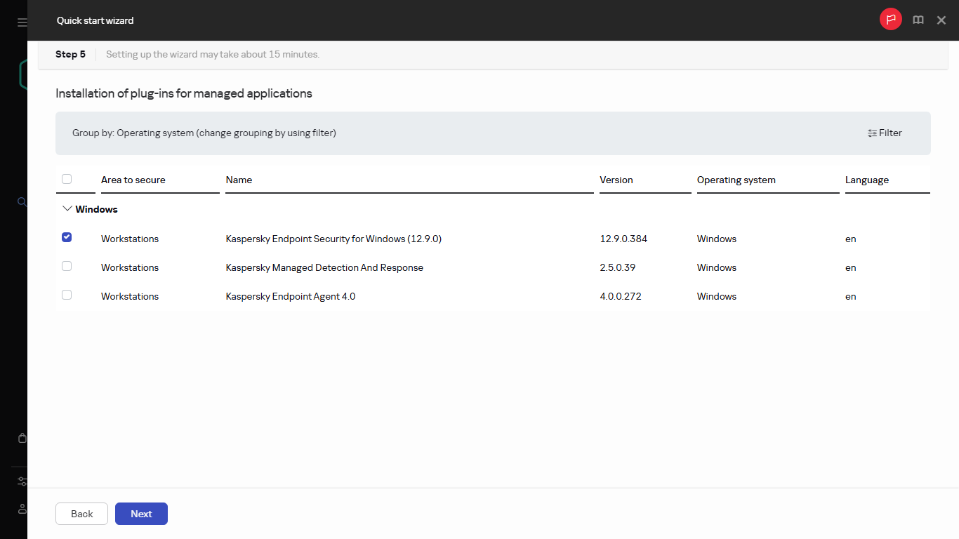 The Installation of plug-ins step of Quick start wizard.