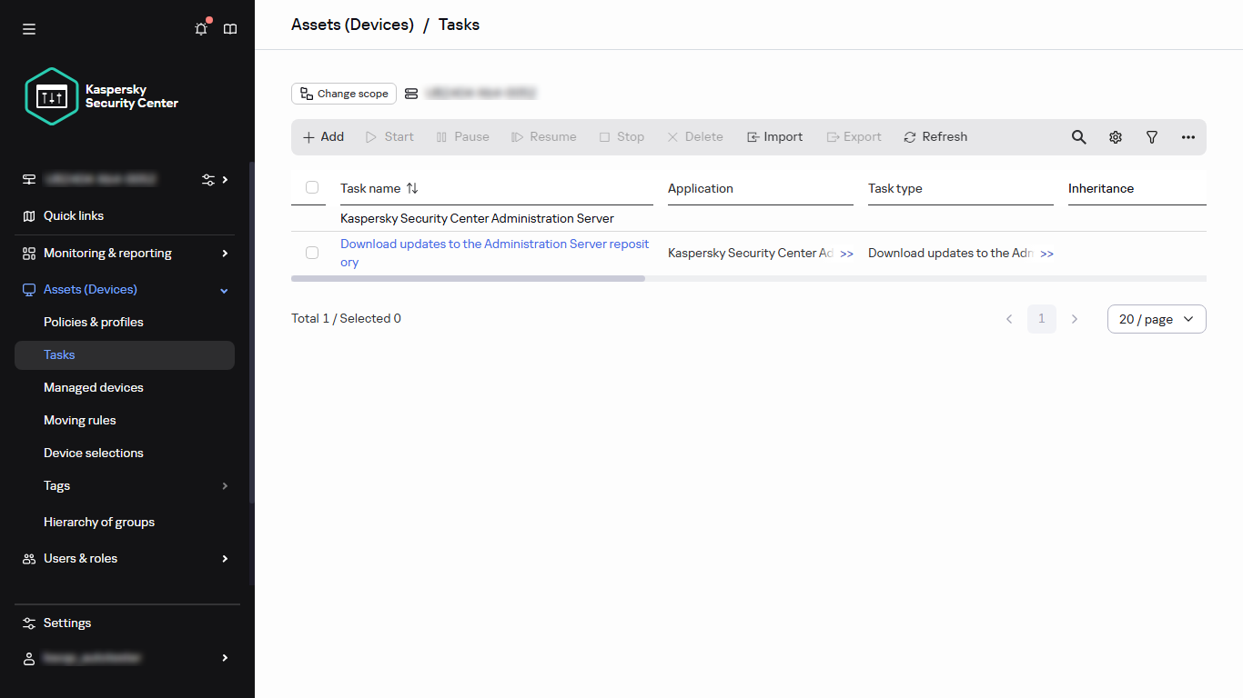The task list with the Download updates to the repositories of the distribution points task.