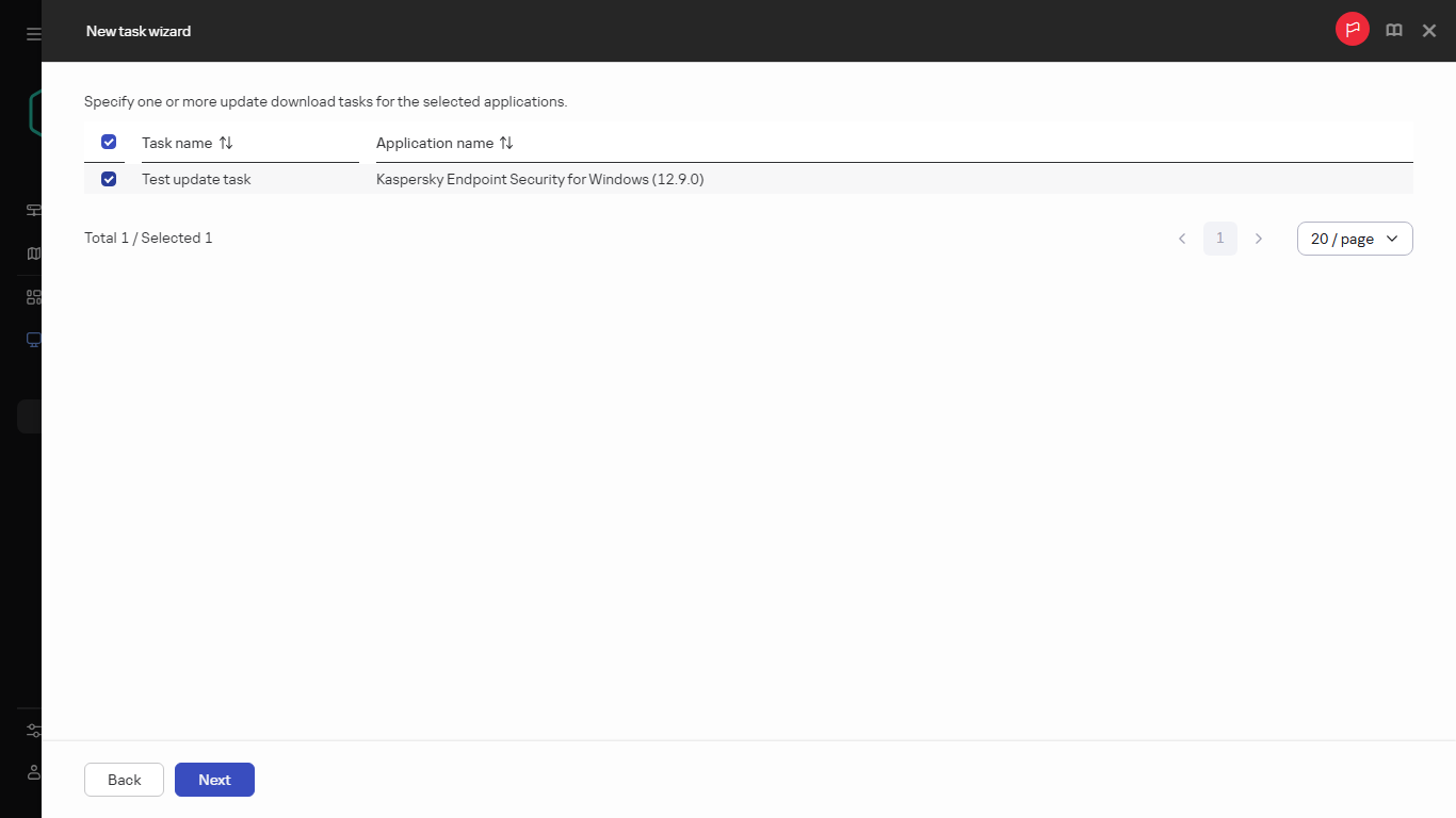 Selecting the update tasks of a required application.