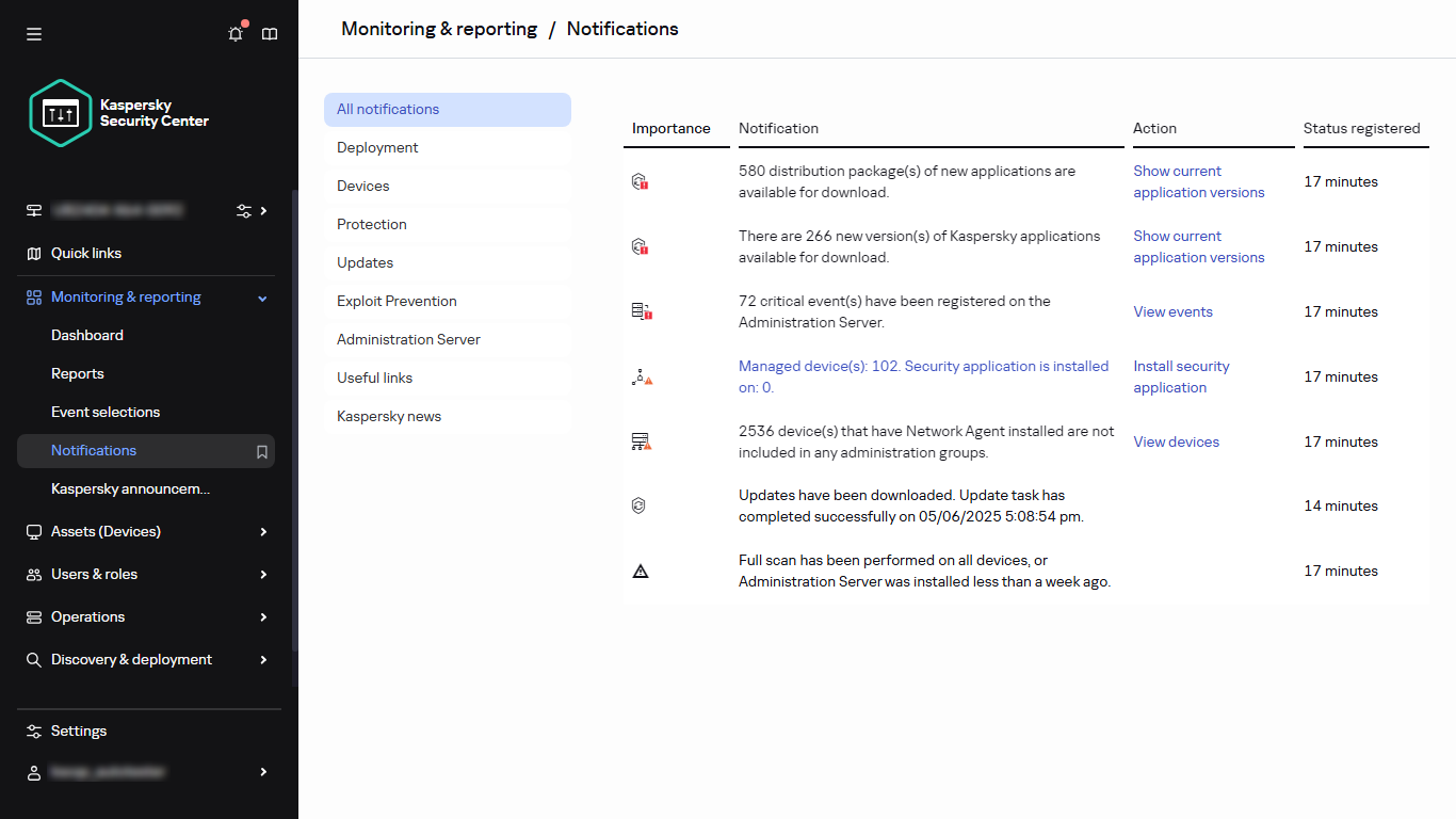 The Notifications section in Monitoring & reporting.