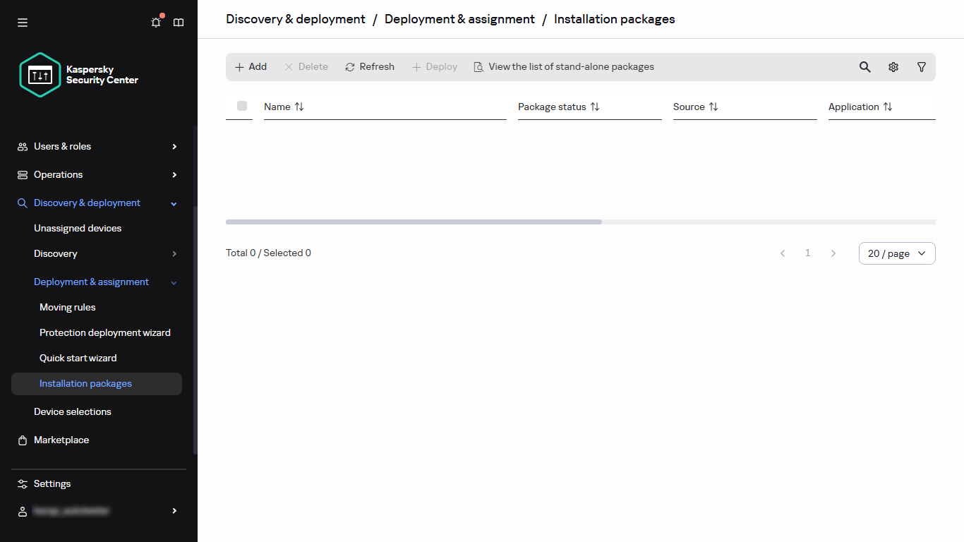 The Installation packages section in the main menu.
