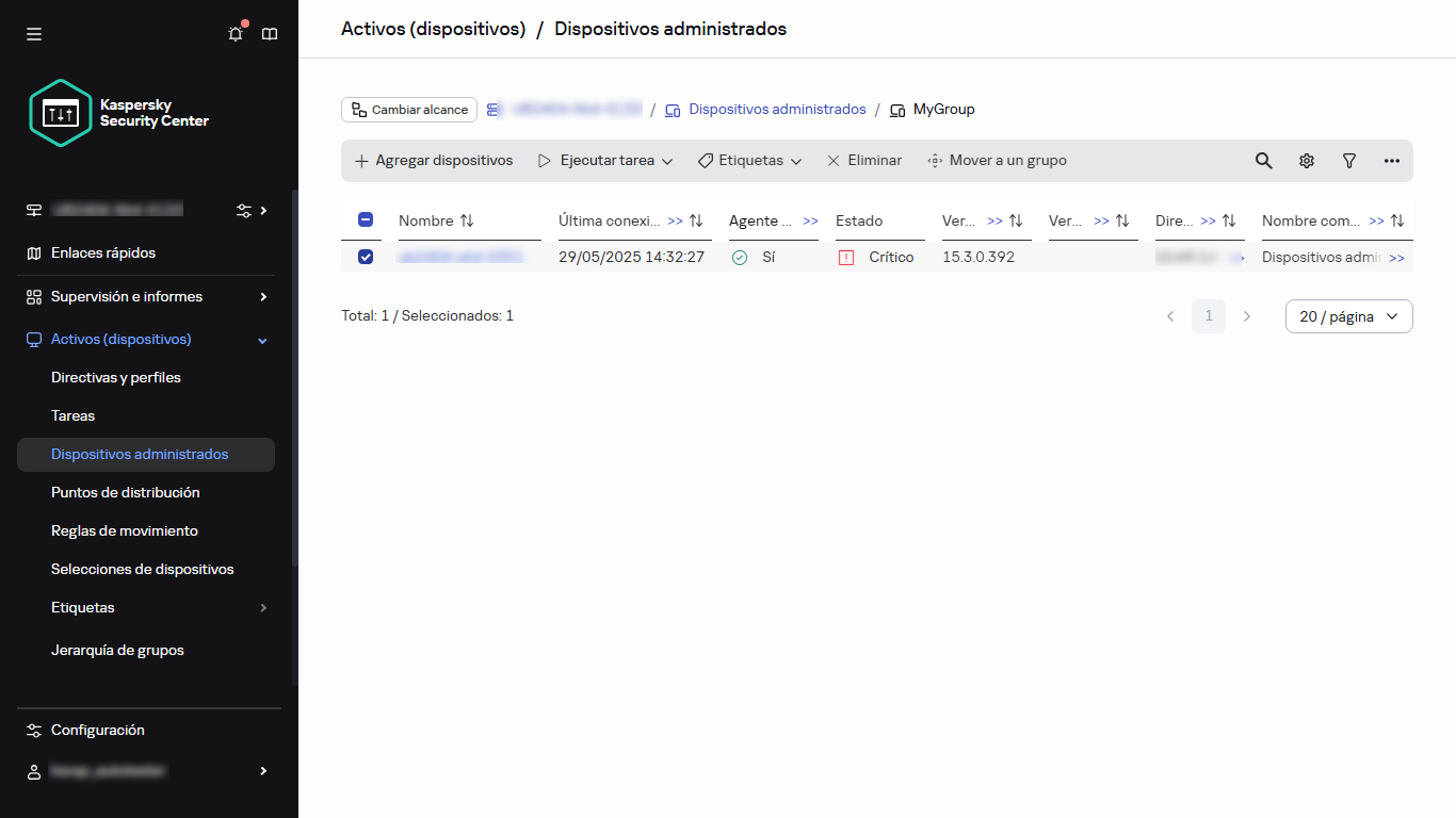 El dispositivo administrado seleccionado.