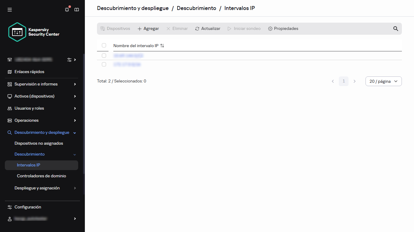Lista de intervalos IP.